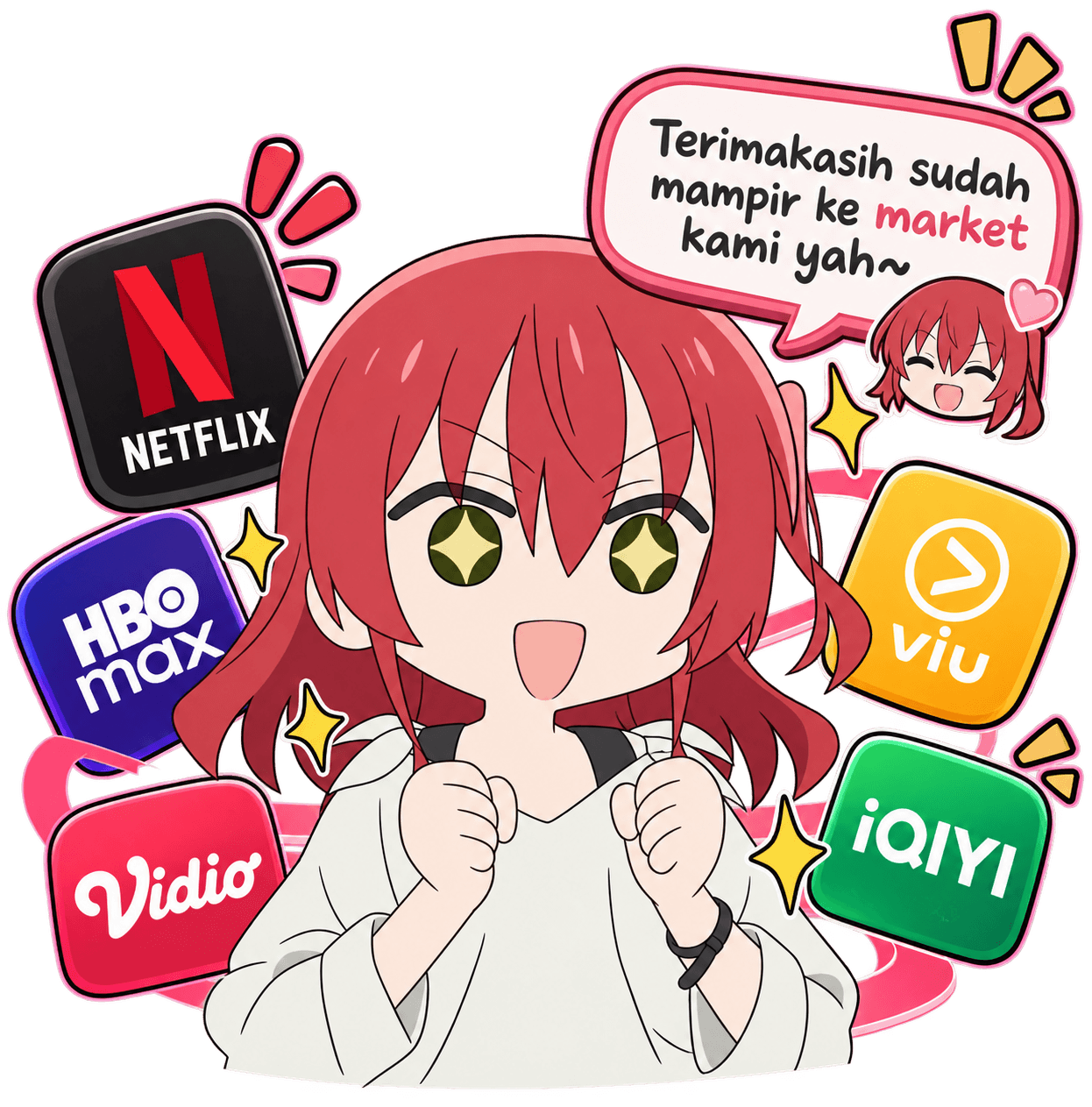 Maskot VeloflixMarket membawa produk streaming