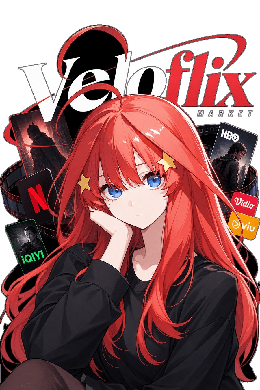 Maskot VeloflixMarket membawa produk streaming