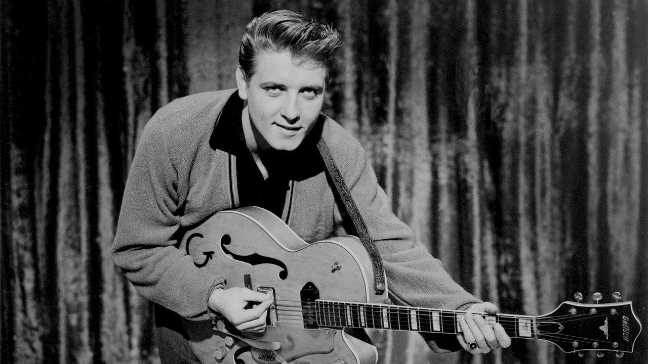 Eddie Cochran at Town Hall Party backdrop
