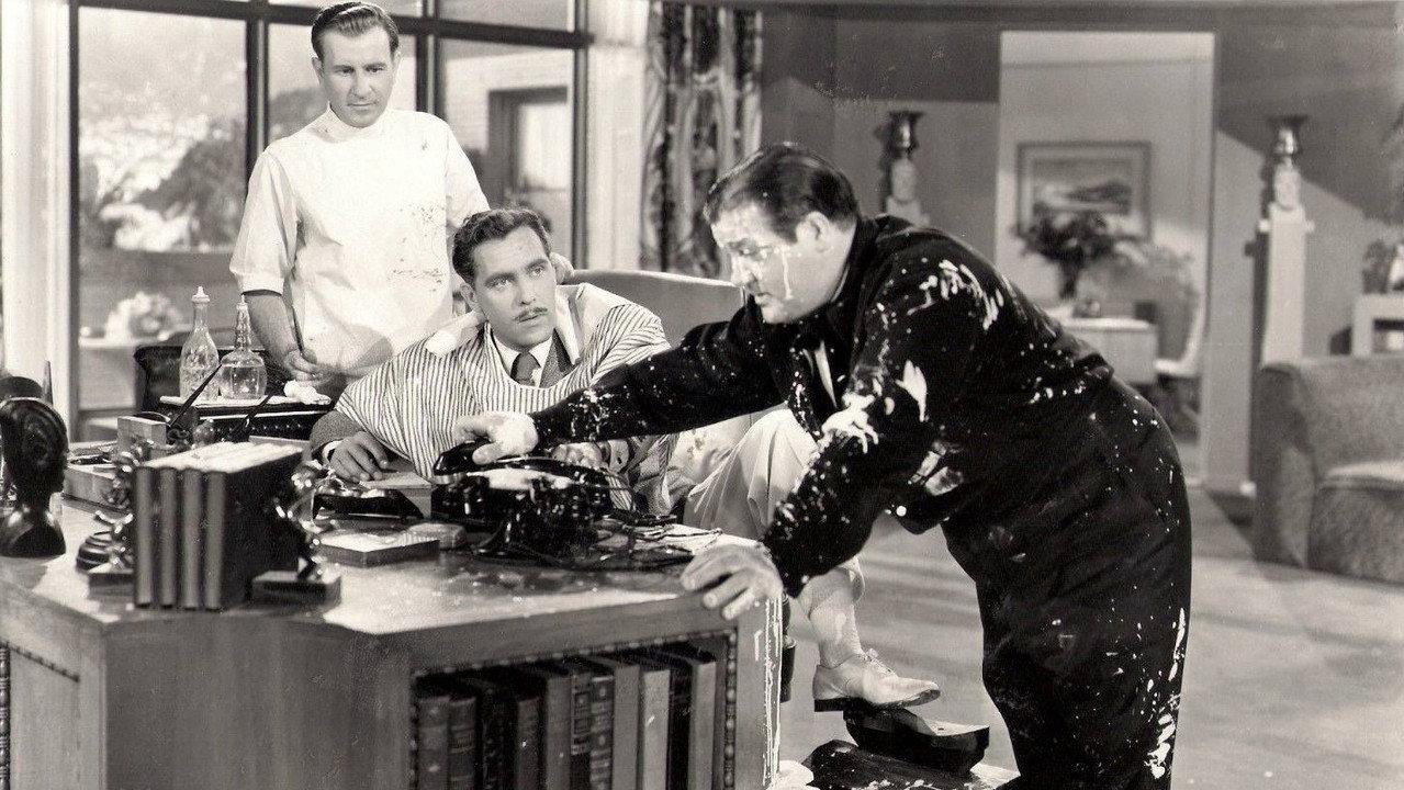 Bud Abbott and Lou Costello in Hollywood backdrop
