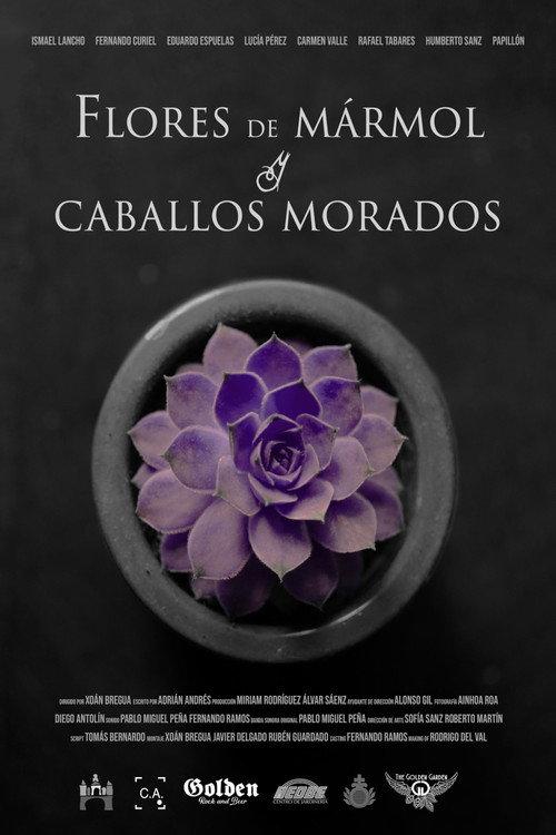 Flores de mármol y caballos morados backdrop