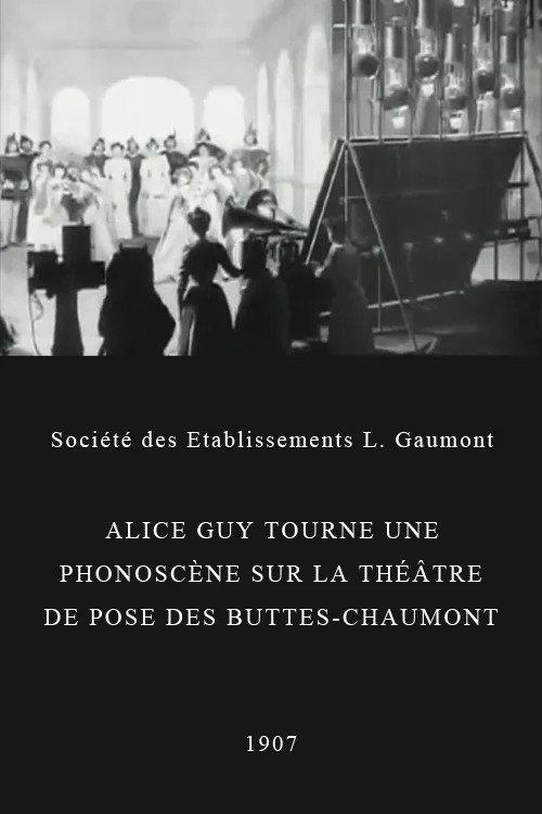 Alice Guy Films a 'Phonoscène' in the Studio at Buttes-Chaumont, Paris backdrop