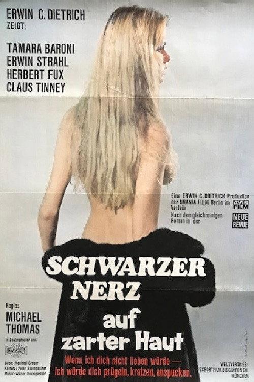 Schwarzer Nerz auf zarter Haut backdrop